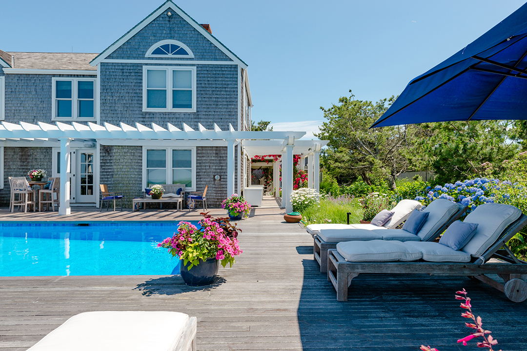 Beachfront Nantucket Estate Pool and Overhead Lounge Area