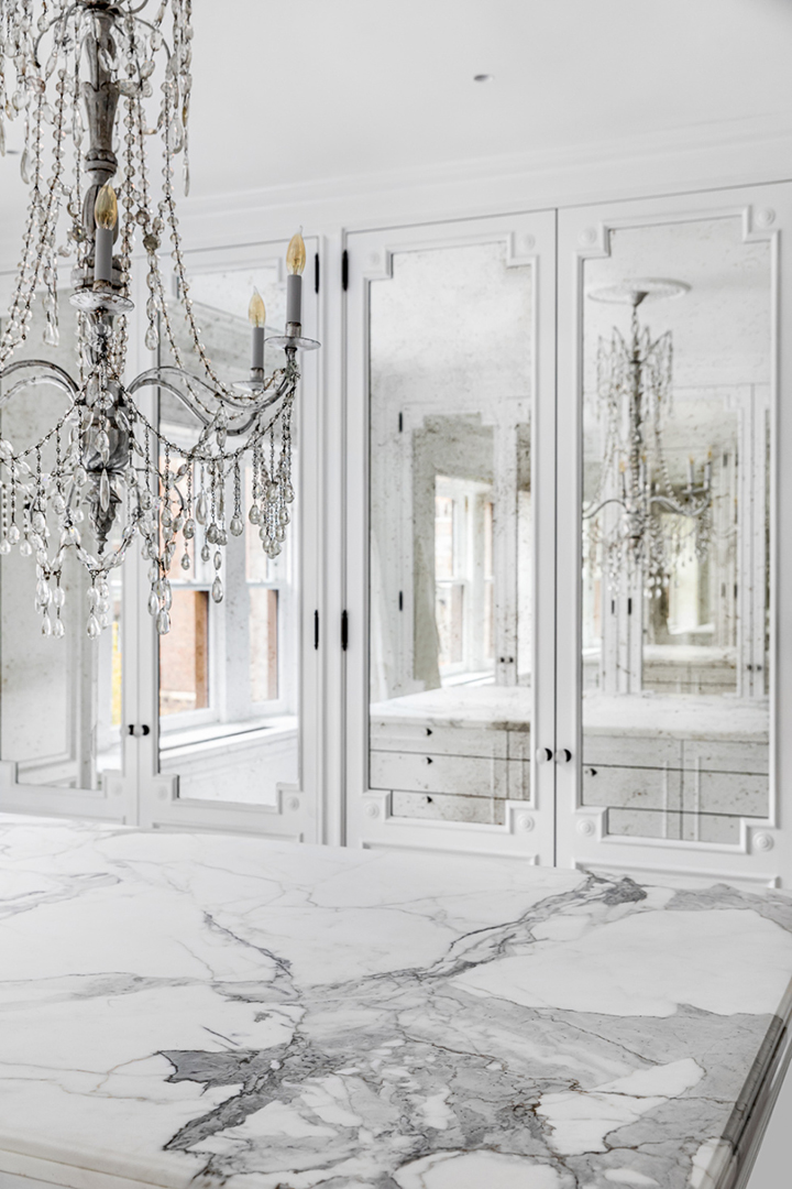 white and gray marble dressing room