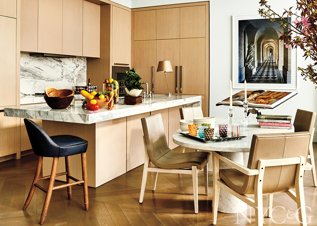 modern wood paneled kitchen and breakfast nook