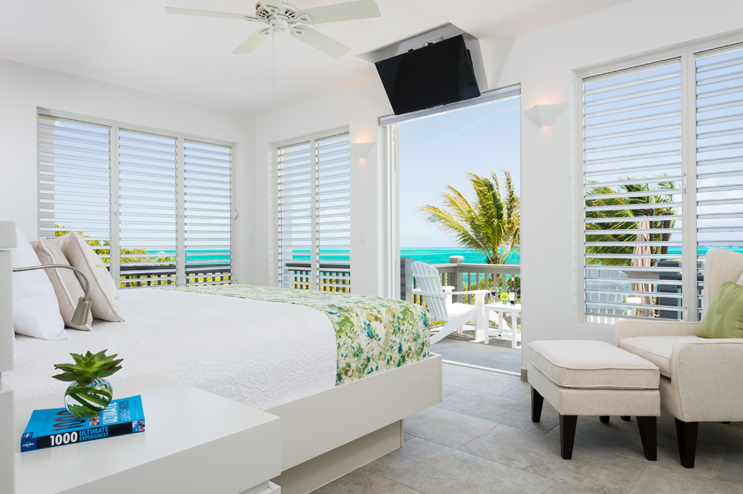 Oceanfront Turks and Caicos Villa Bedroom and Terrace