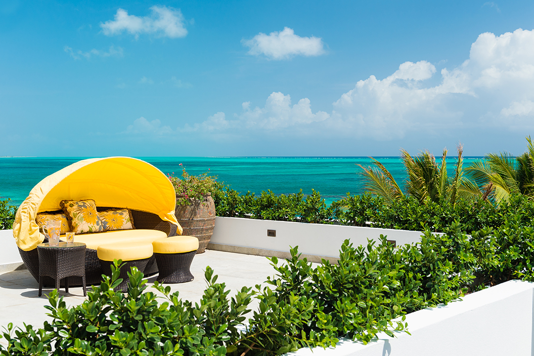Oceanfront Turks and Caicos Villa Lounge Area and Ocean views