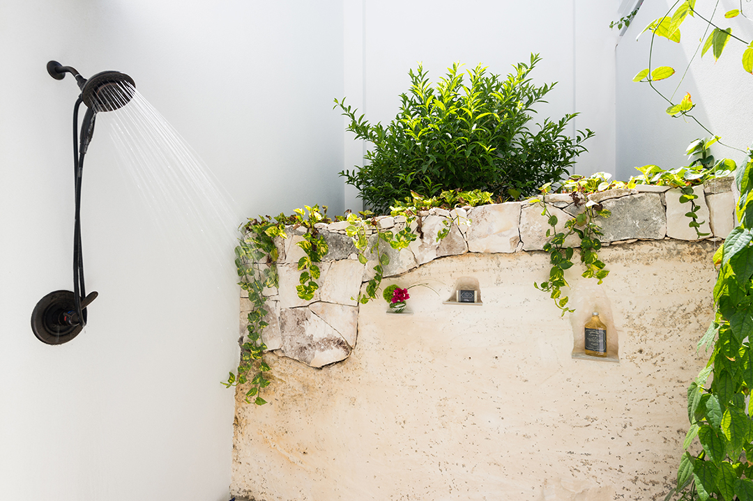 Oceanfront Turks and Caicos Villa Outdoo Shower and Wall