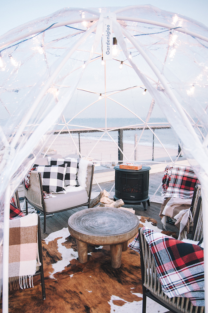 Inside of a decorated igloo.