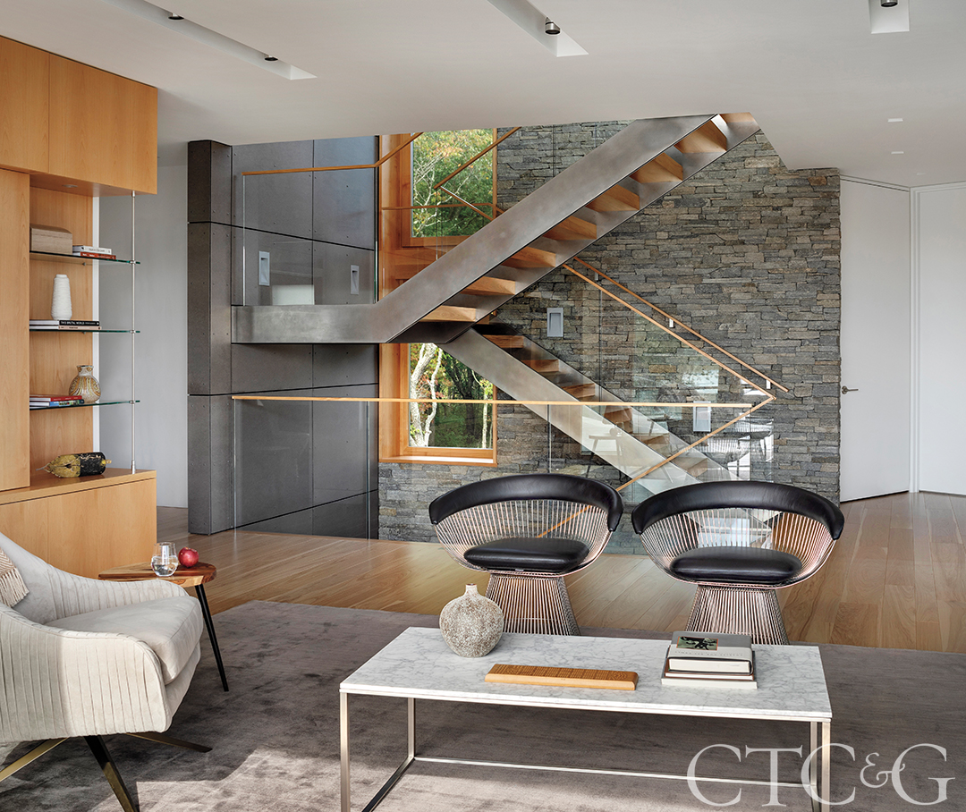 view of modern staircase form game room