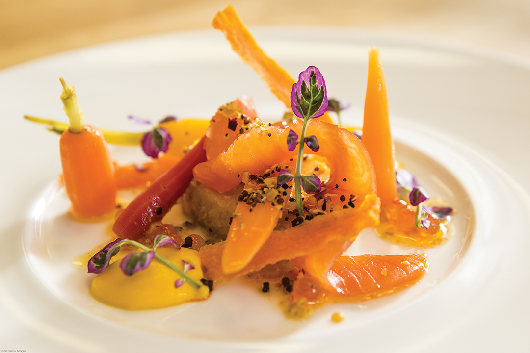 Heirloomcarrots, Maplesmokedsalmon, Smokedroe, Carrotvinaigrette