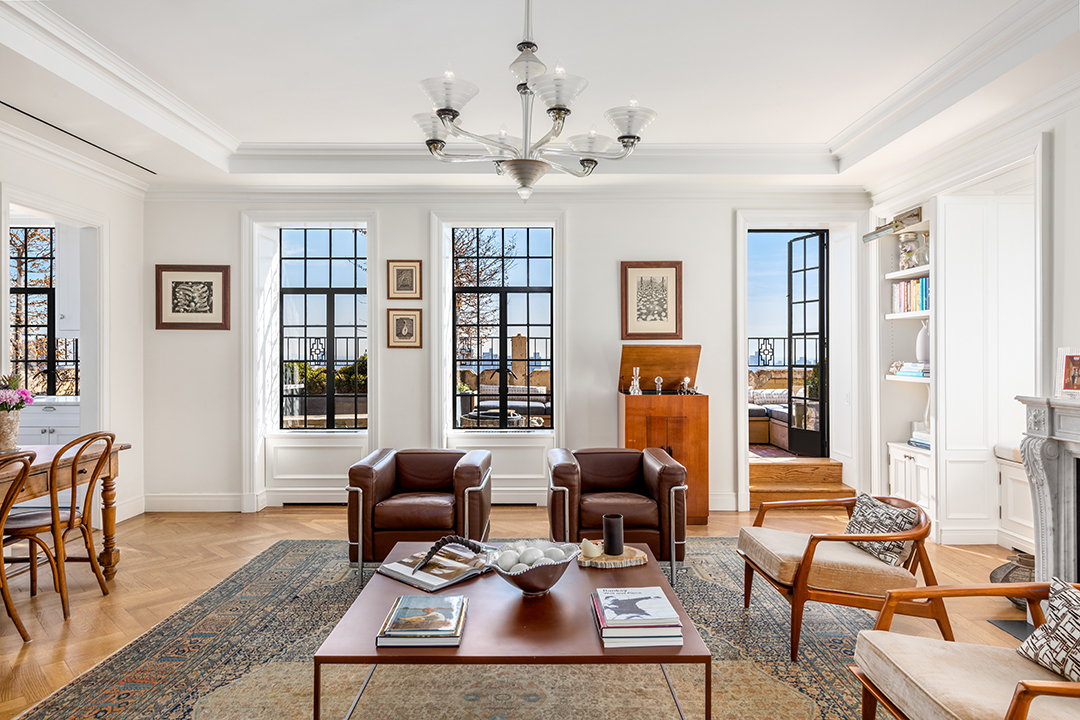Moby Central Park Penthouse Living Room Windows Chandelier