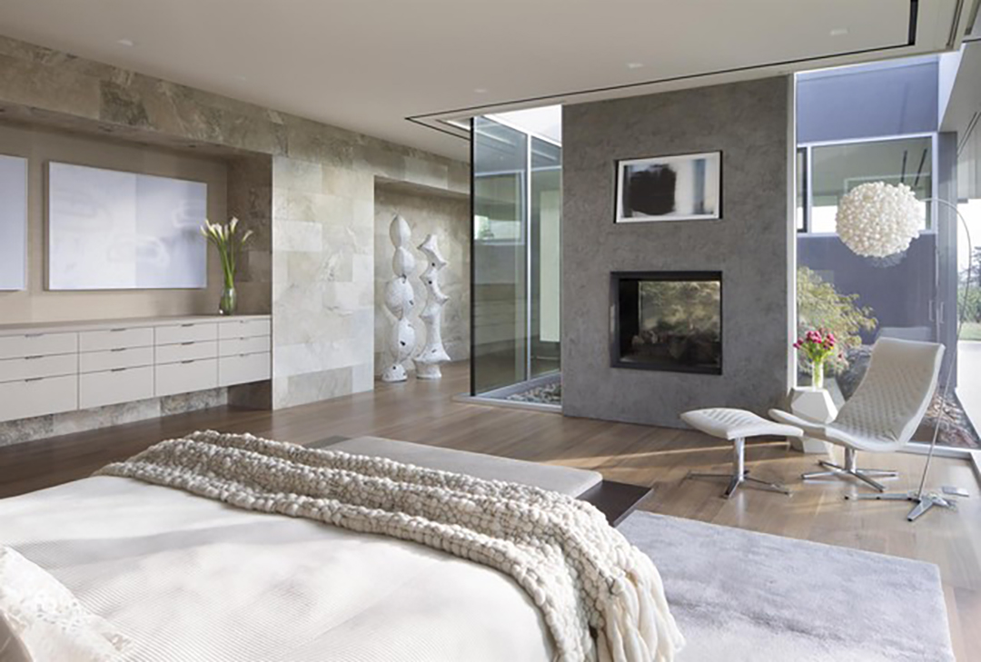 Napa Valley Modern Vineyard Estate Bedroom Fireplace