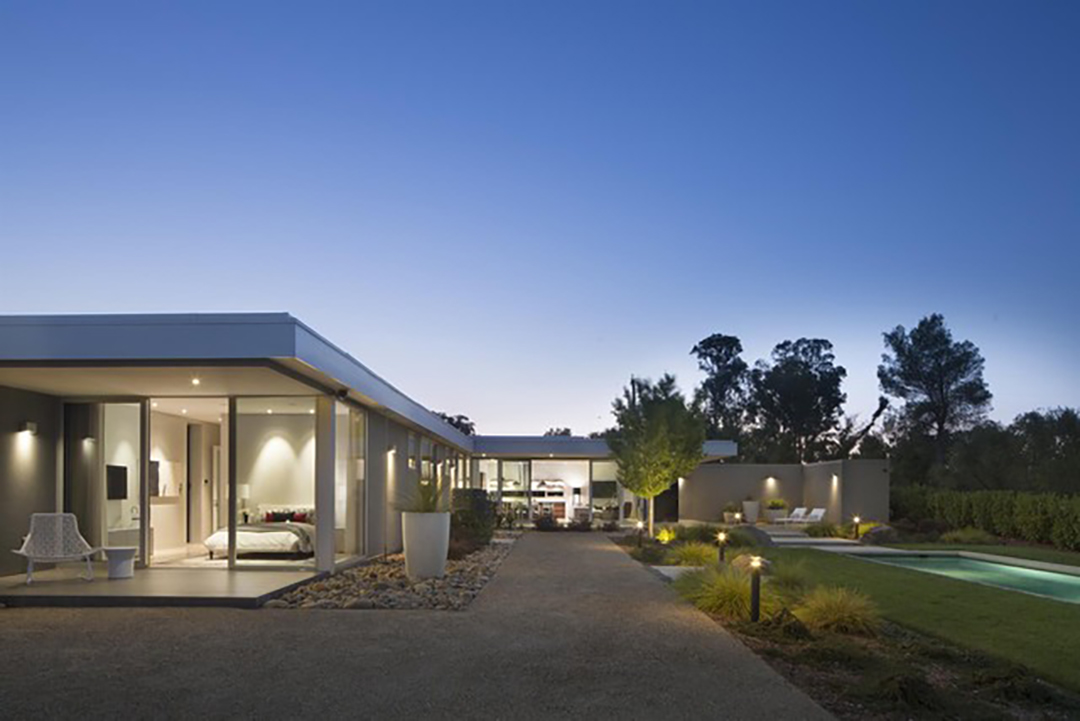 Napa Valley Modern Vineyard Estate Night Exterior