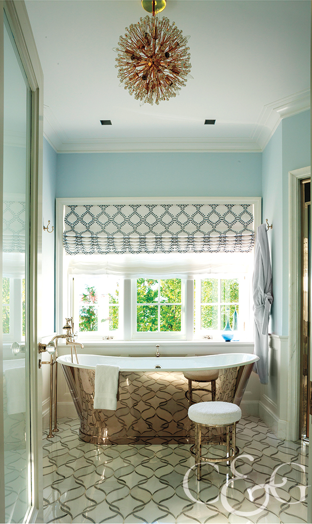 tiled master bathroom and tub