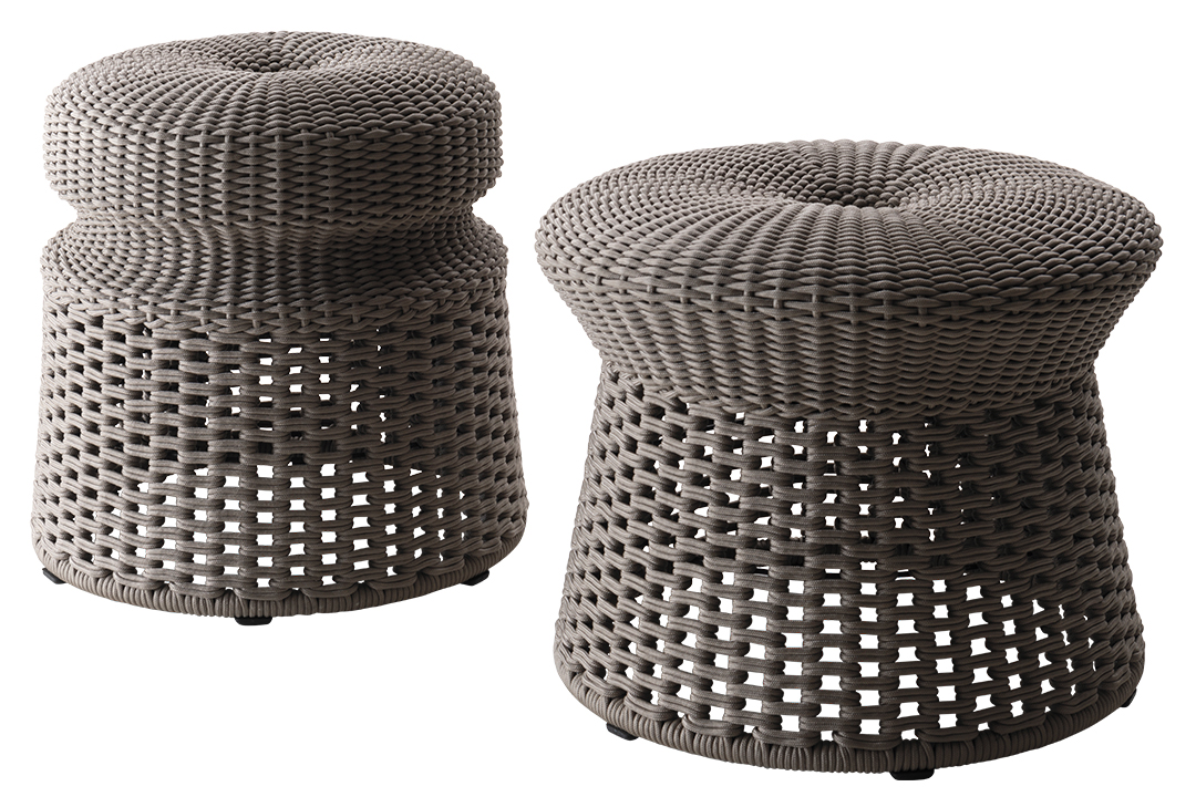 Two stout woven ottomans.