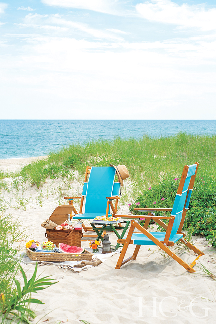 Hamptons Beach Picnic With Teal Beach Chairs