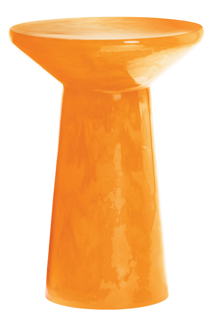Vibrant yellow-orange pedestal style side table.