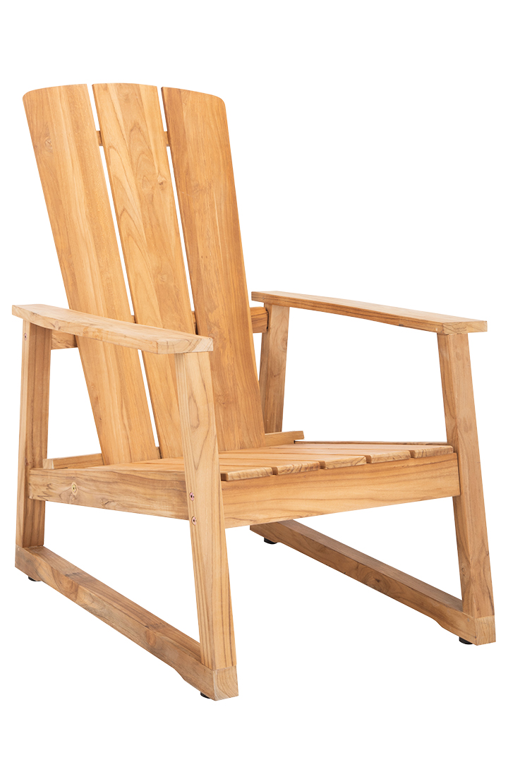 A wooden Adirondack chair.