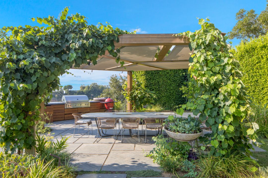 John Legend Chrissy Teigen Beverly Hills Home Outdoor Dining Trellis
