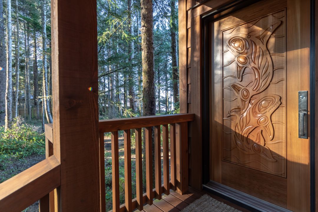 Tofino Canada Waterfront Lodge Estate Front Door Carving