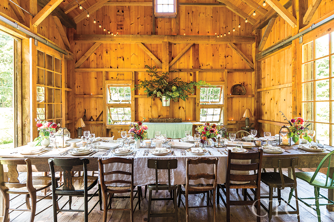 Dirt Road Farm Barn Supper Table Setting With Mis-Match Chairs