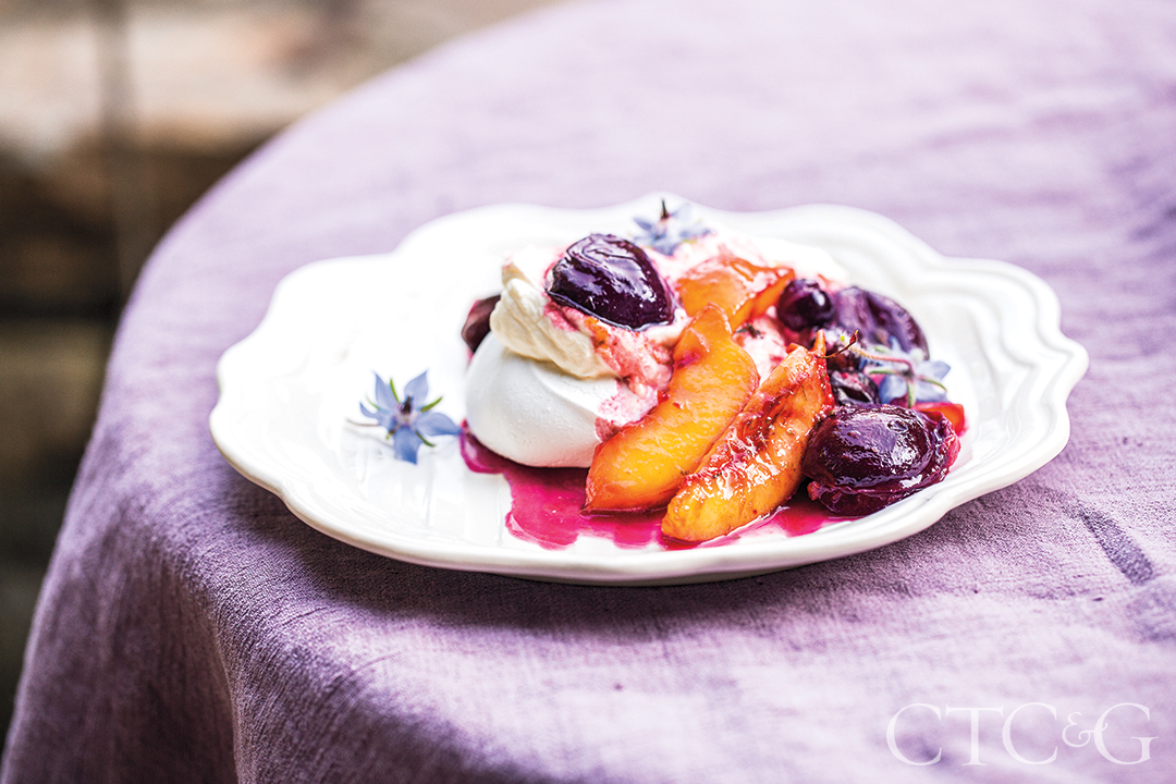 Dirt Road Farm Barn Supper Plated Dessert with Purple Table Cloth