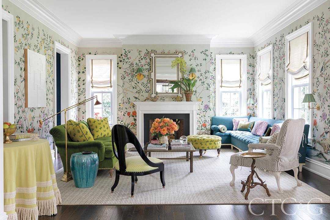 Living Area Room With Print Wallpaper