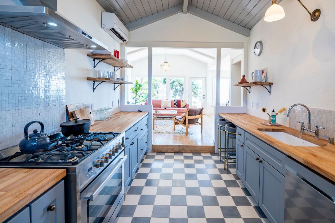 Corbin Bernsen Laurel Canyon Black and White Tile Kitchen