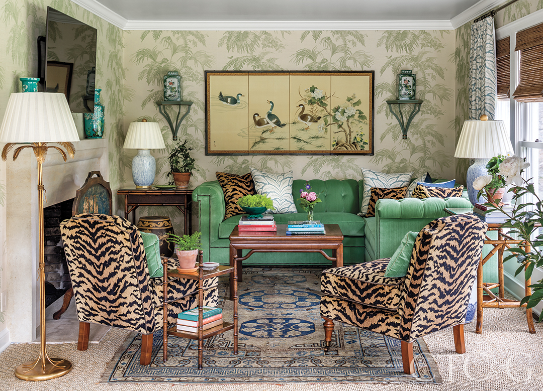 Animal print fabric in the sunroom
