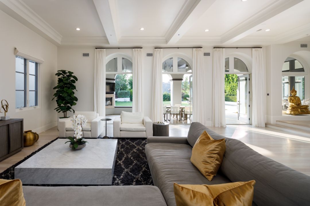 Big Sean Beverly Hills Family Room Beamed Ceilings