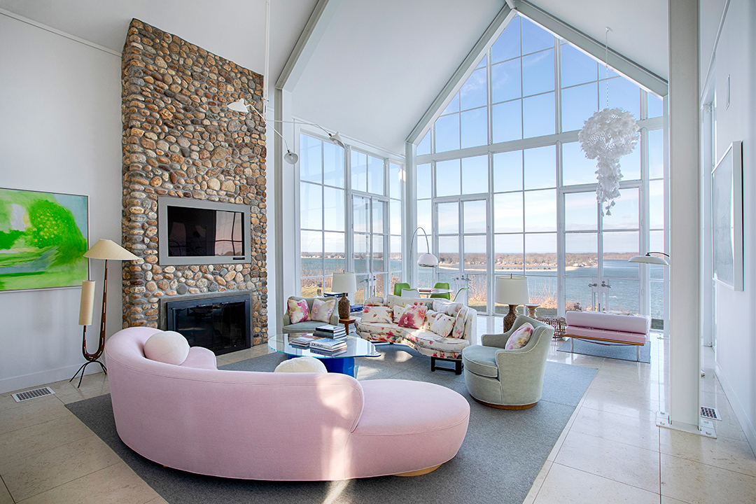 Ceo Of Knoll Lists Waterfront Architectural Stunner On Shelter Island Living Room B