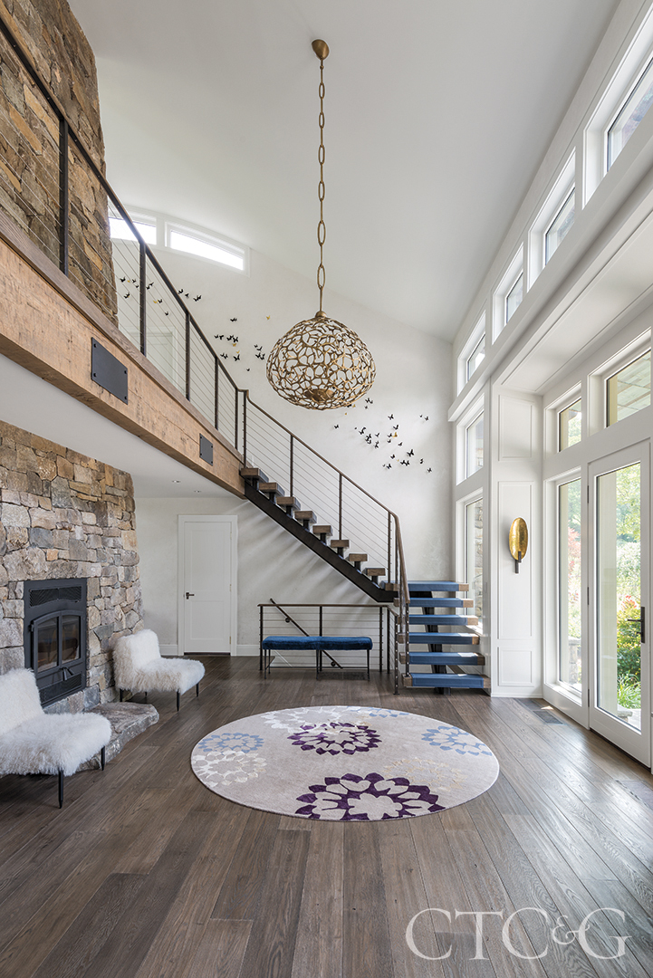 Staircase With Pieces Of Blue Leather