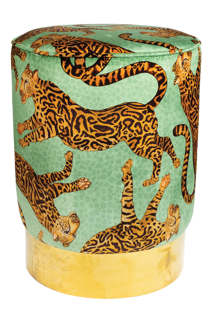 Velvet Cheetah Print Ottoman