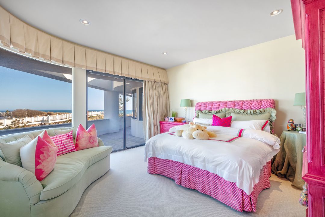 Quogue Village Hamptons Oceanfront Contemporary Pink Bed Bedroom