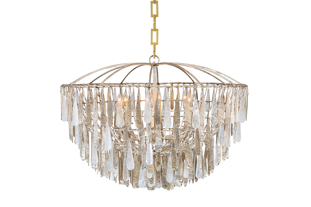 Lg Gilded Cage Chandeleir With Rock Crystal