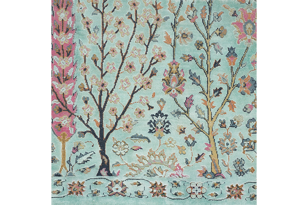 Mint Green Rug With Tree Pattern
