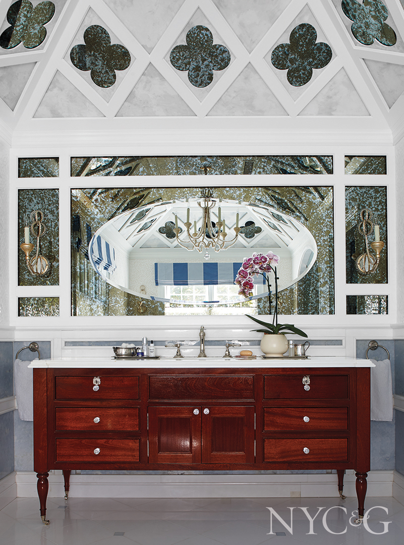Quatrefoil Mirror In Master Bathroom