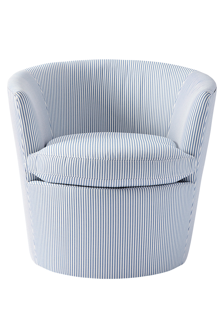 Serena Lily Seabrook Swivel Chair Pinstripe French Blue Rough Silo