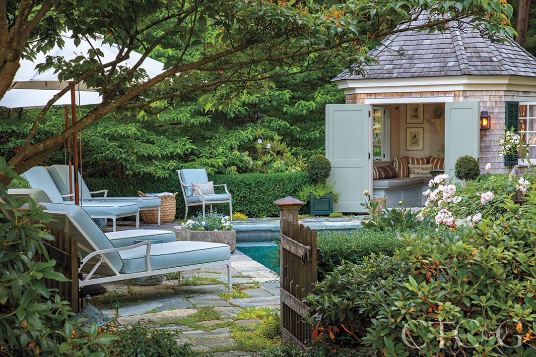 outdoor pool house and patio