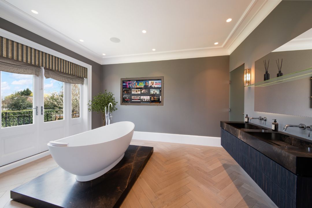 Former Mi6 Spy Base Turned London Mansion Bathroom Soaking Tub Herringbone Floor