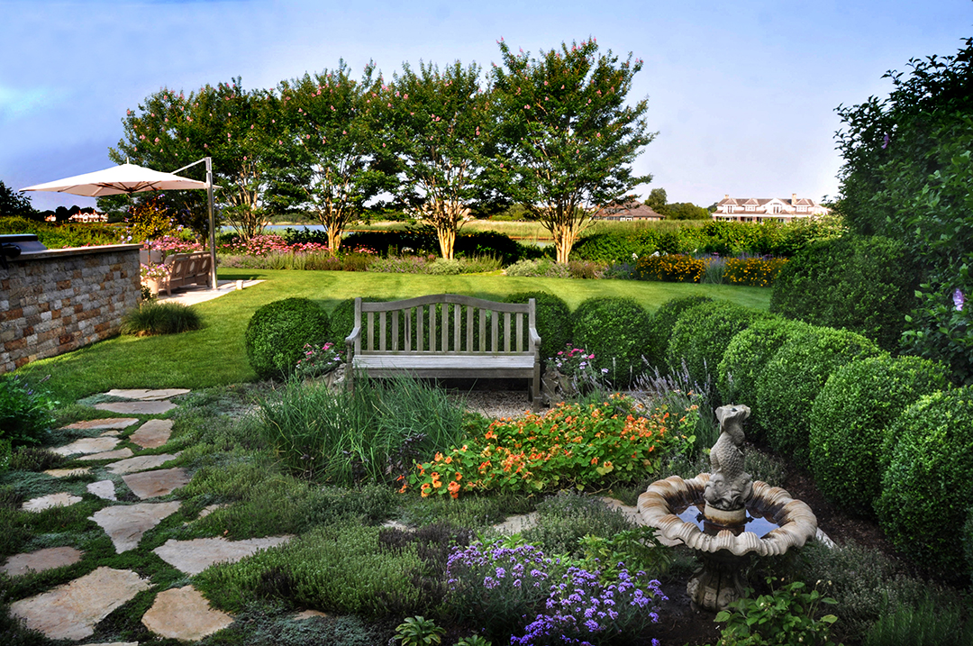 Harmonia Creates A Garden Sanctuary In Water Mill Fountain