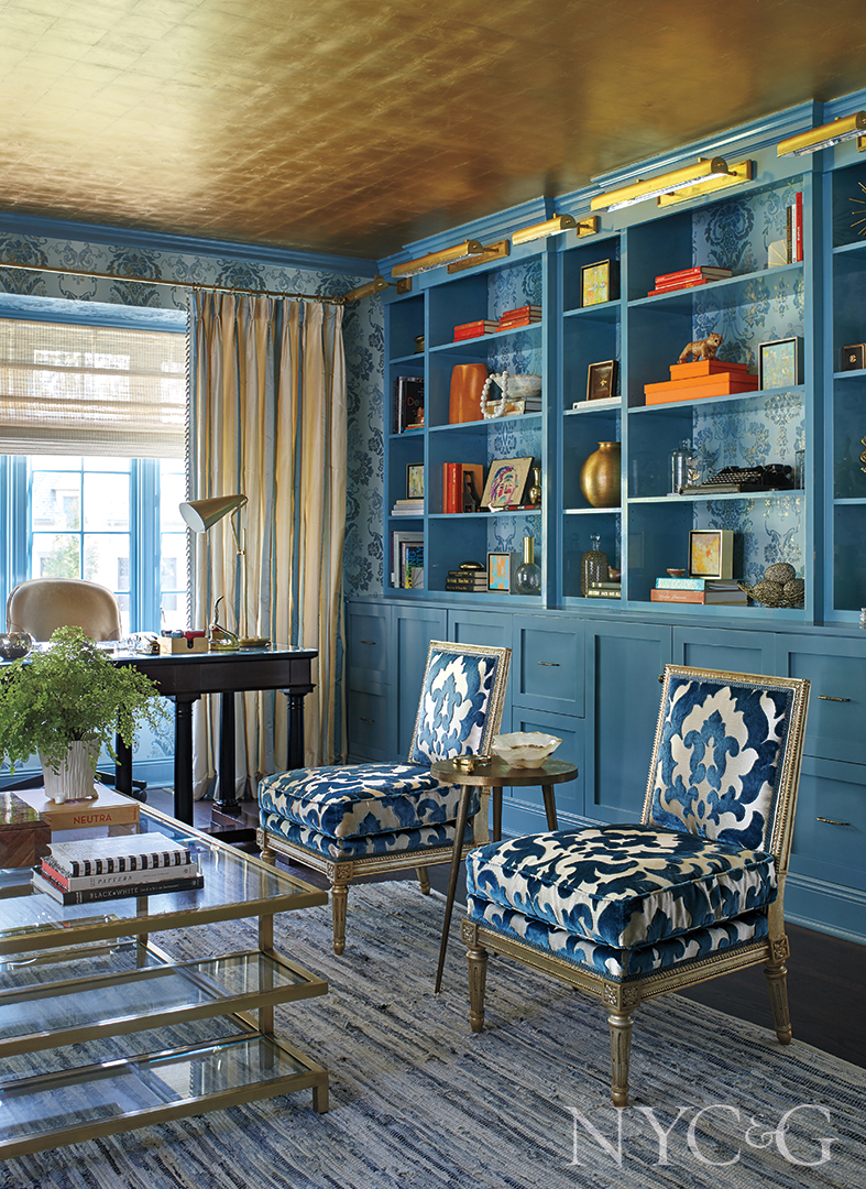 Blue Built In Cabinets In Home Office