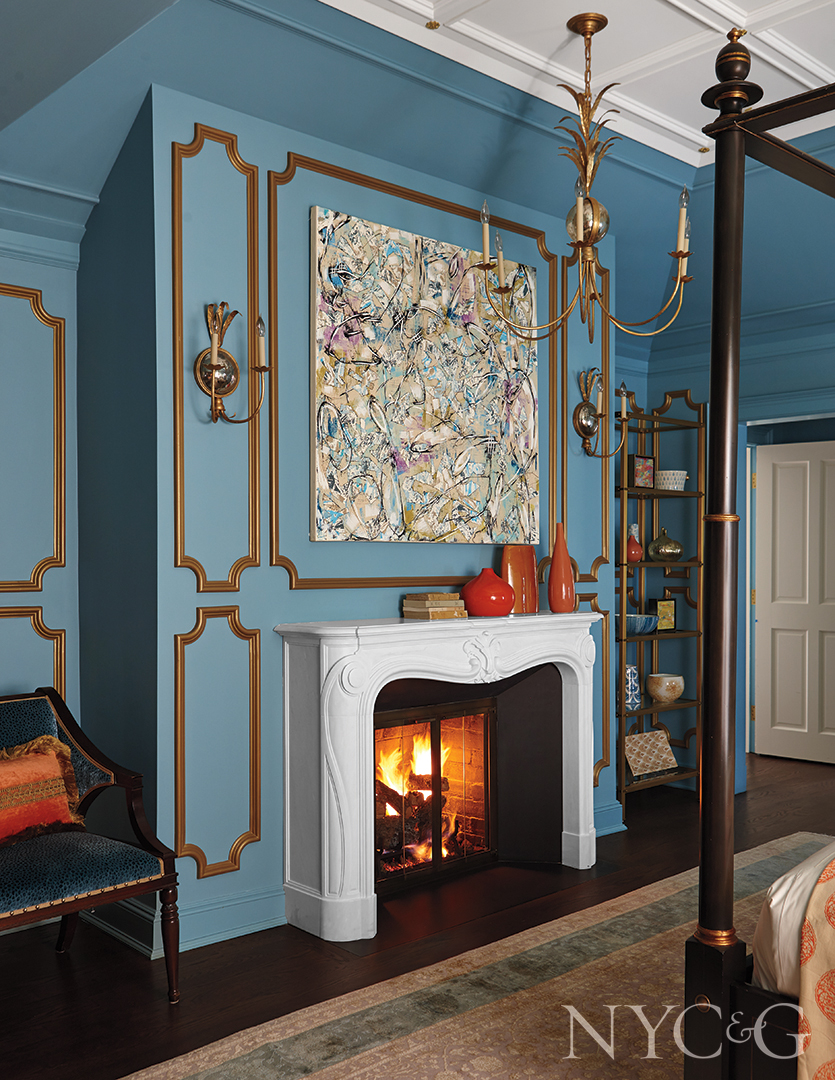 Fireplace In Master Bedroom With Brass Details