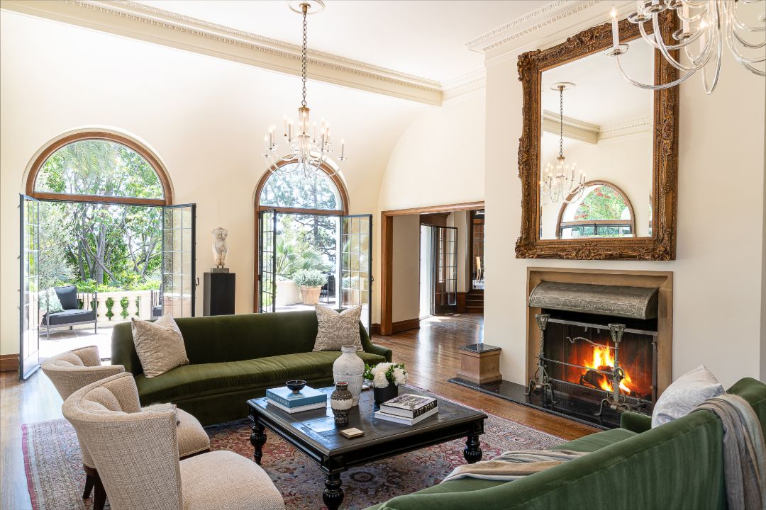 Dodgers Owner Laughlinpark Los Feliz Estate Living Room Green Couch