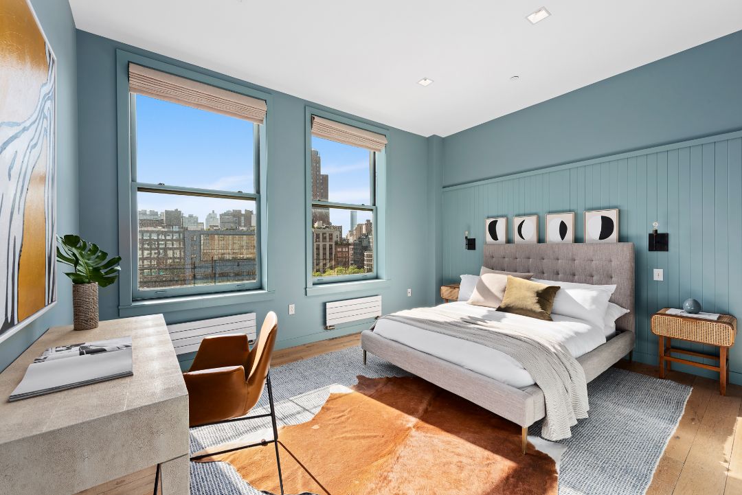 Jon Stewart Former Tribeca Penthouse Blue Bedroom