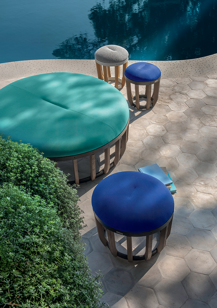 Outdoor Poufs On Pool Deck
