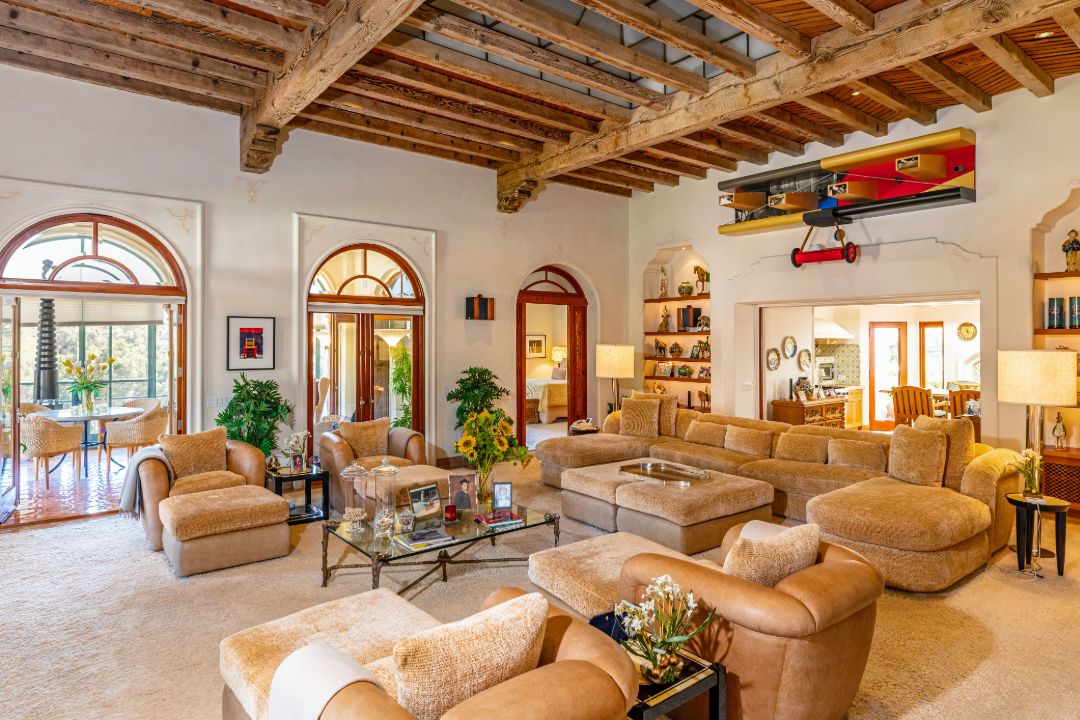 George Rosenthal Malibu Estate Family Room Beamed Ceiling