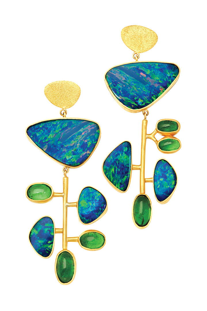 Opal and tsavorite kinetic drop earrings