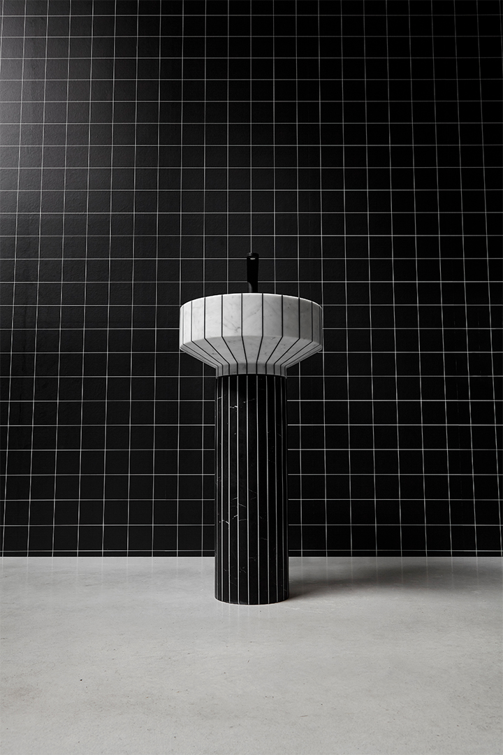 black and white marble freestanding sink