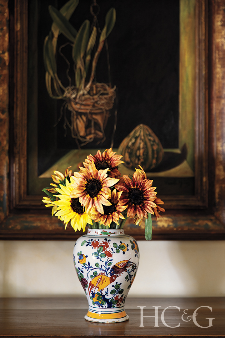 Sunflower Arrangement In Colorful Vase