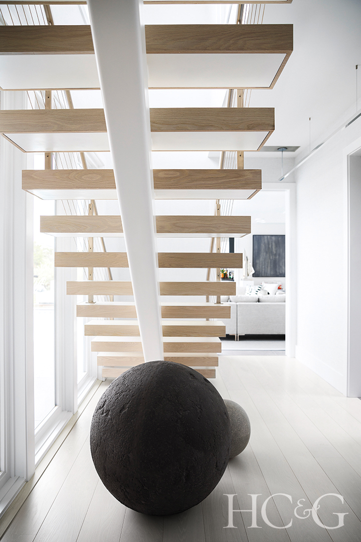 steel and wood floating staircase