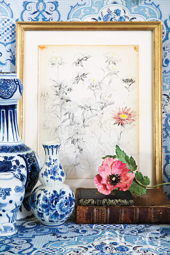 Blue And White China And Flower Portrait