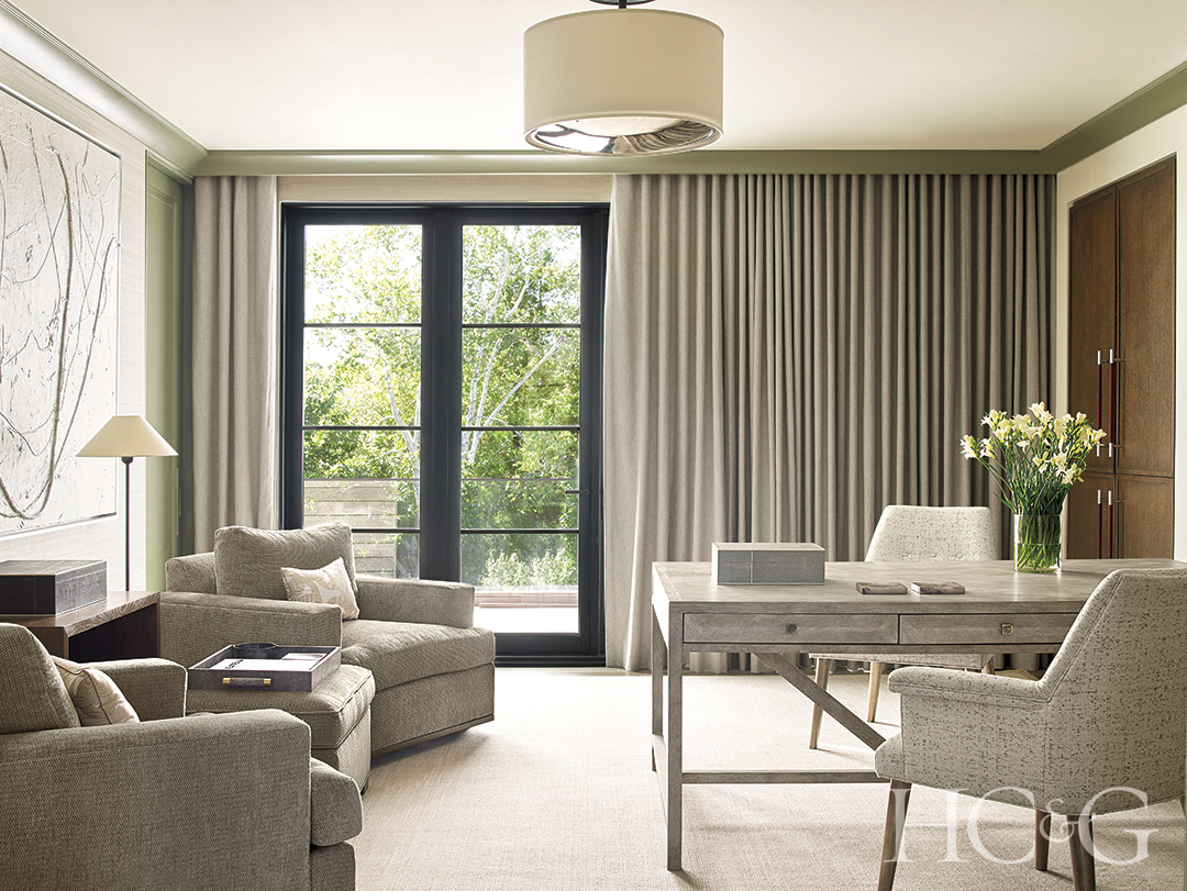 custom desk and armchairs in sitting room