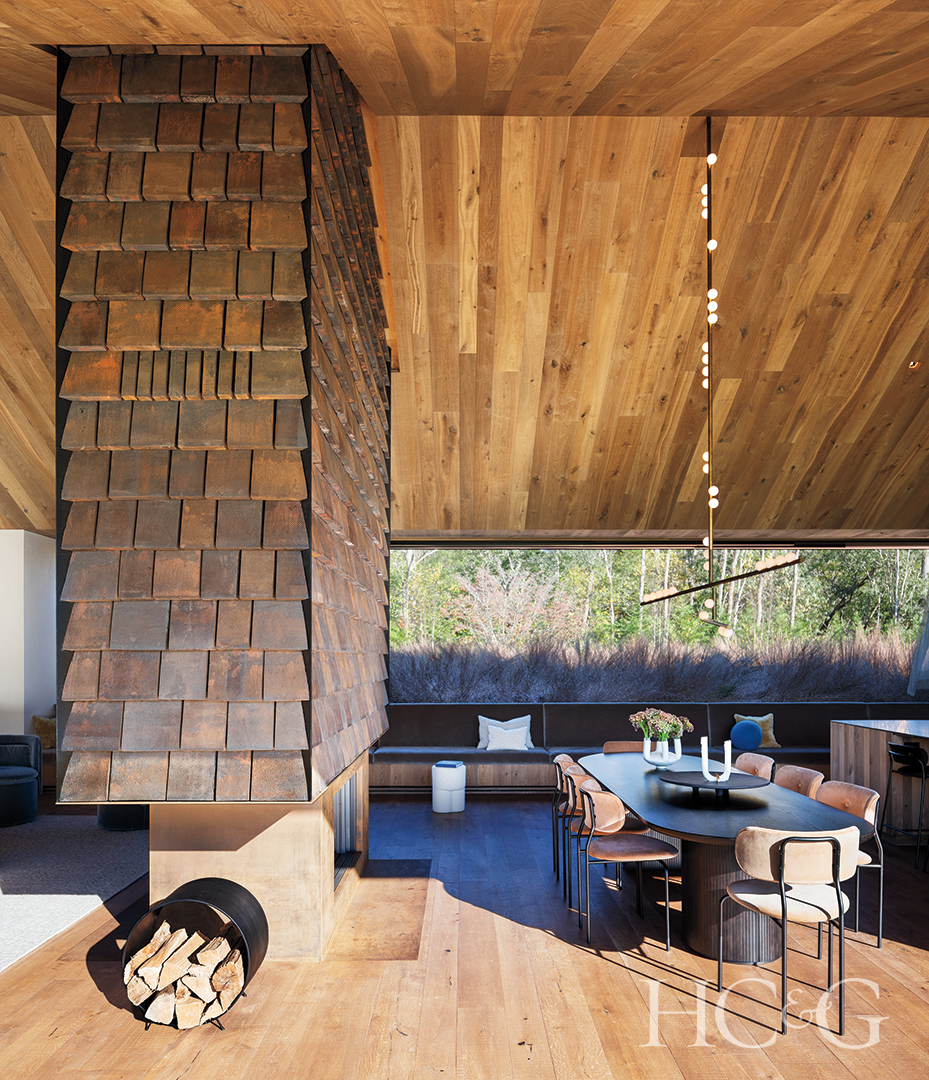 Terra Cotta Shingles Fireplace In Wooden Home