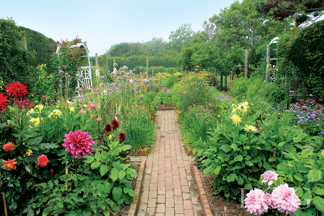 Flower Garden With Brick Path